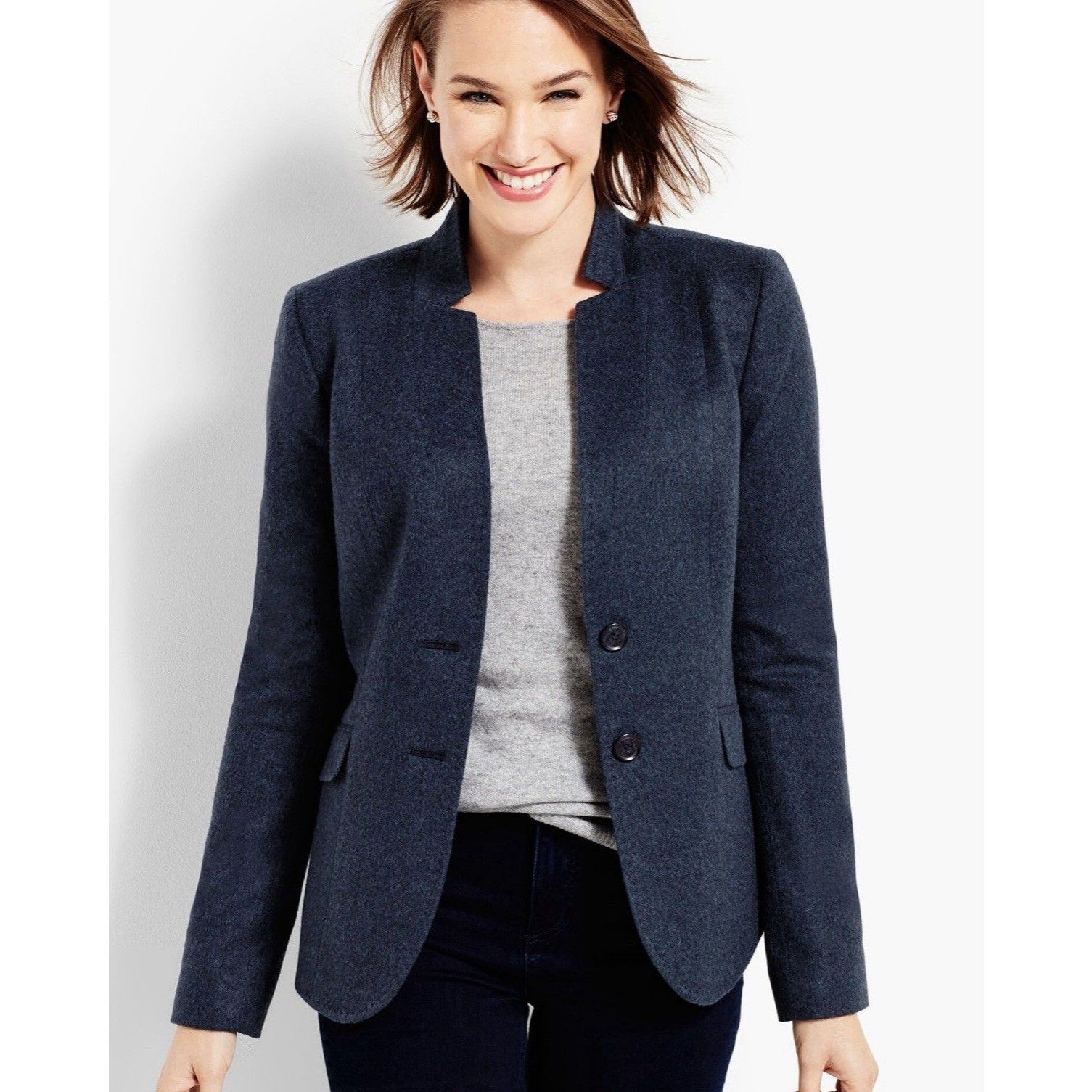 Talbots Cashmere Wool Aberdeen Blazer Jacket Satin Lined Pockets Blue 16 Plus